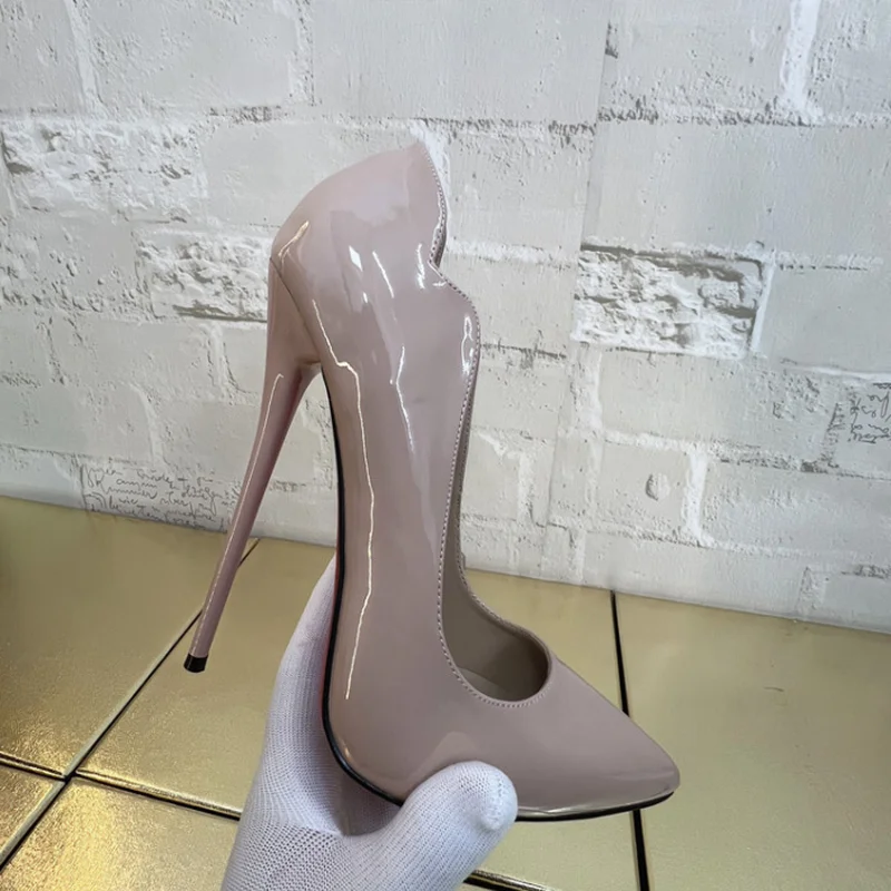 CACA-Escarpins en cuir verni pour femmes, chaussures peu profondes ondulées, mode sexy, talons hauts, Parker pointu, à enfiler, noir, rouge, nude, personnalisé, 16cm, 45