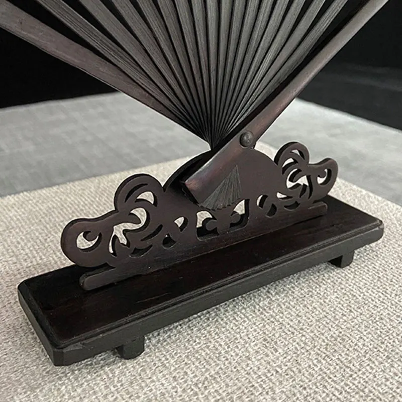 Retro Chinese Style Creative Folding Fan Stand Round Fans Wooden Display Base Wedding Party Decorative Hand Fan Holder