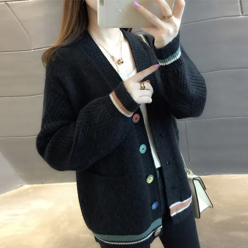 Cardigan Women Patchwork Ribbed Knitwear Soft Charm Newest Fashion Loose Daily Lovely Preppy Style Ulzzang Sweater Spring Cozy