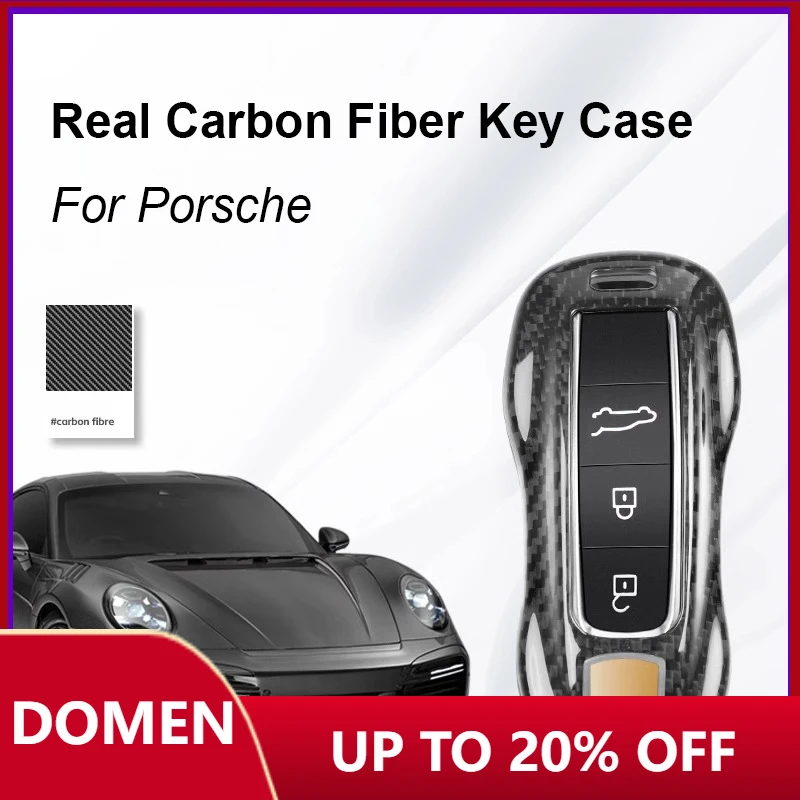 For Porsche Cayenne Panamera  Macan Taycan 718 Cayman Boxster 911 Car Real Carbon Fiber Key Case Front Rear Closure Cover