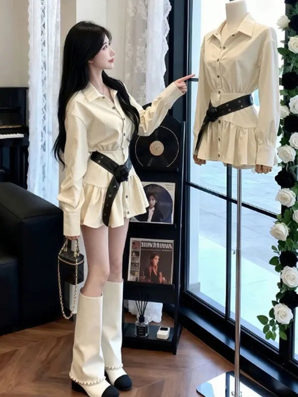 

Ч � Женское платье ng Tong Korean Sle Gentle Wind, приталенное, с высокой талией, однотонное, на пуговицах, с длинными рукавами