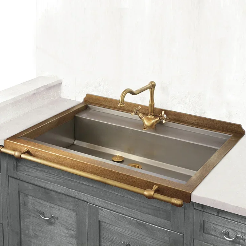 

Hot SalesCustom Kitchen Corner Large Sink Western Kitchen Island Pool Wash Basin Copper Washing Basin