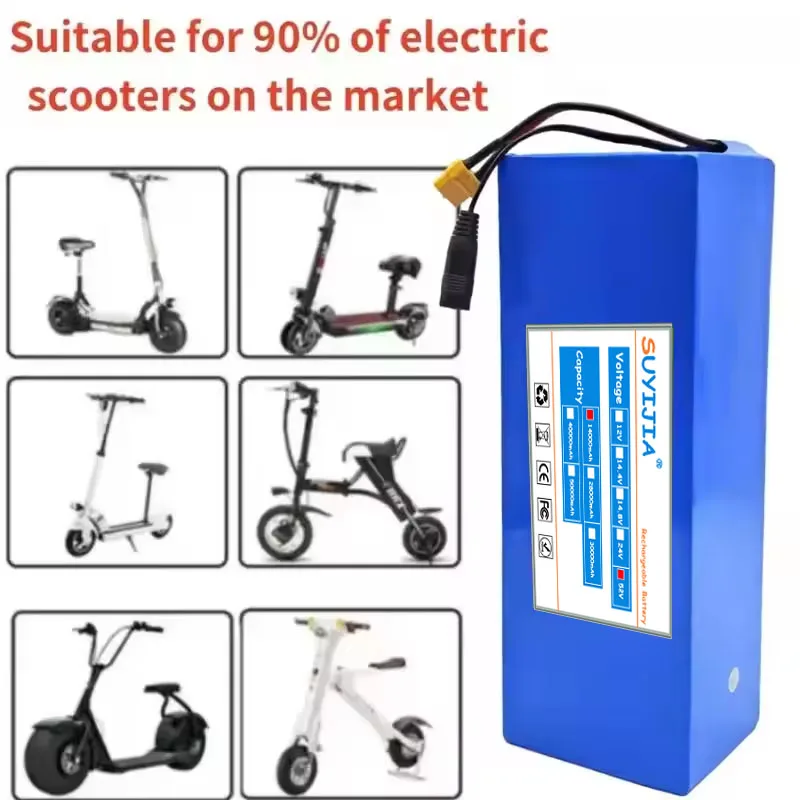 High Capacity Lithium Battery with BMS, Balance Car, Bicycle, Scooter, Tricycle, 14000mAh 52V, 14S4P, 18650 1500W, 58.8V Charger