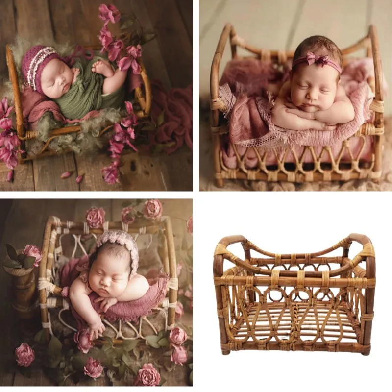 Newborn Photography Props  Infant Woven Rattan Basket Vintage Baby Photo Shoot Furniture Posing Chair Photo Bebe  Accessoire Bed