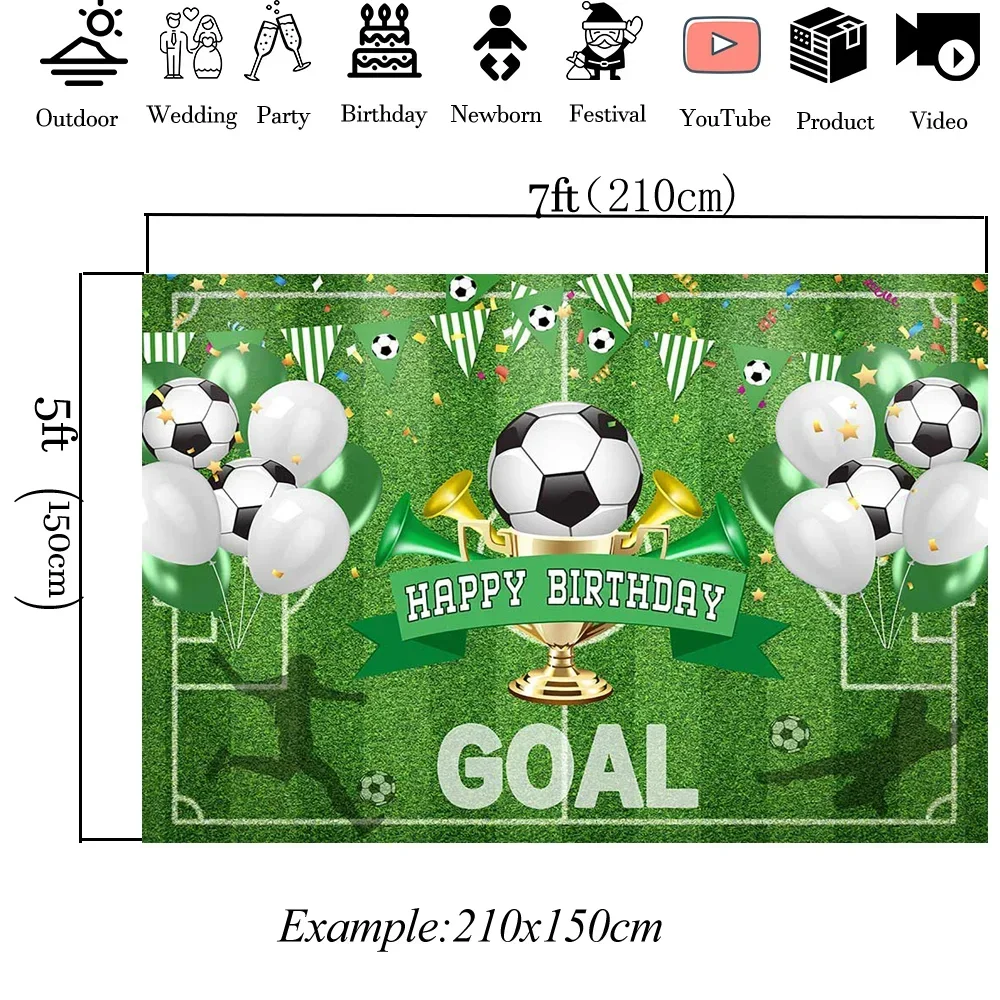 كرة القدم موضوع حفلة عيد ميلاد خلفية راية الكأس الميدان رياضي نالون الاحتفال خلفية الوليد كعكة سحق الكبار الصورة #3