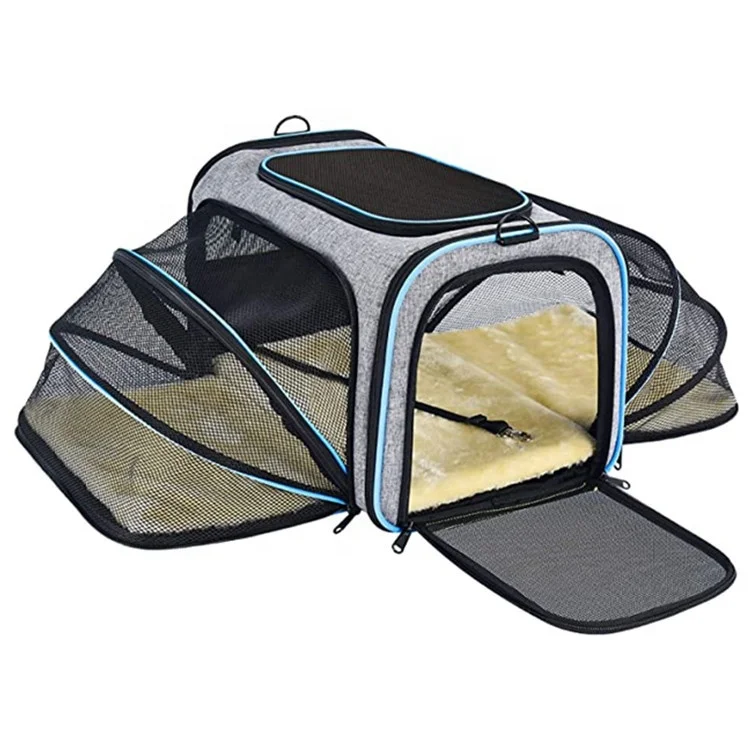 

Pet Carrier Airline Approved Expandable Foldable Dog Carrier 3 Open Doors 2 Reflective Tapes Pet Travel Bag