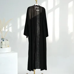 Eid Ramadan donne musulmane cotone lino aperto Abaya Kimono lungo Maxi vestito turchia Dubai islamico arabo abito Cardigan Jalabiya caftano