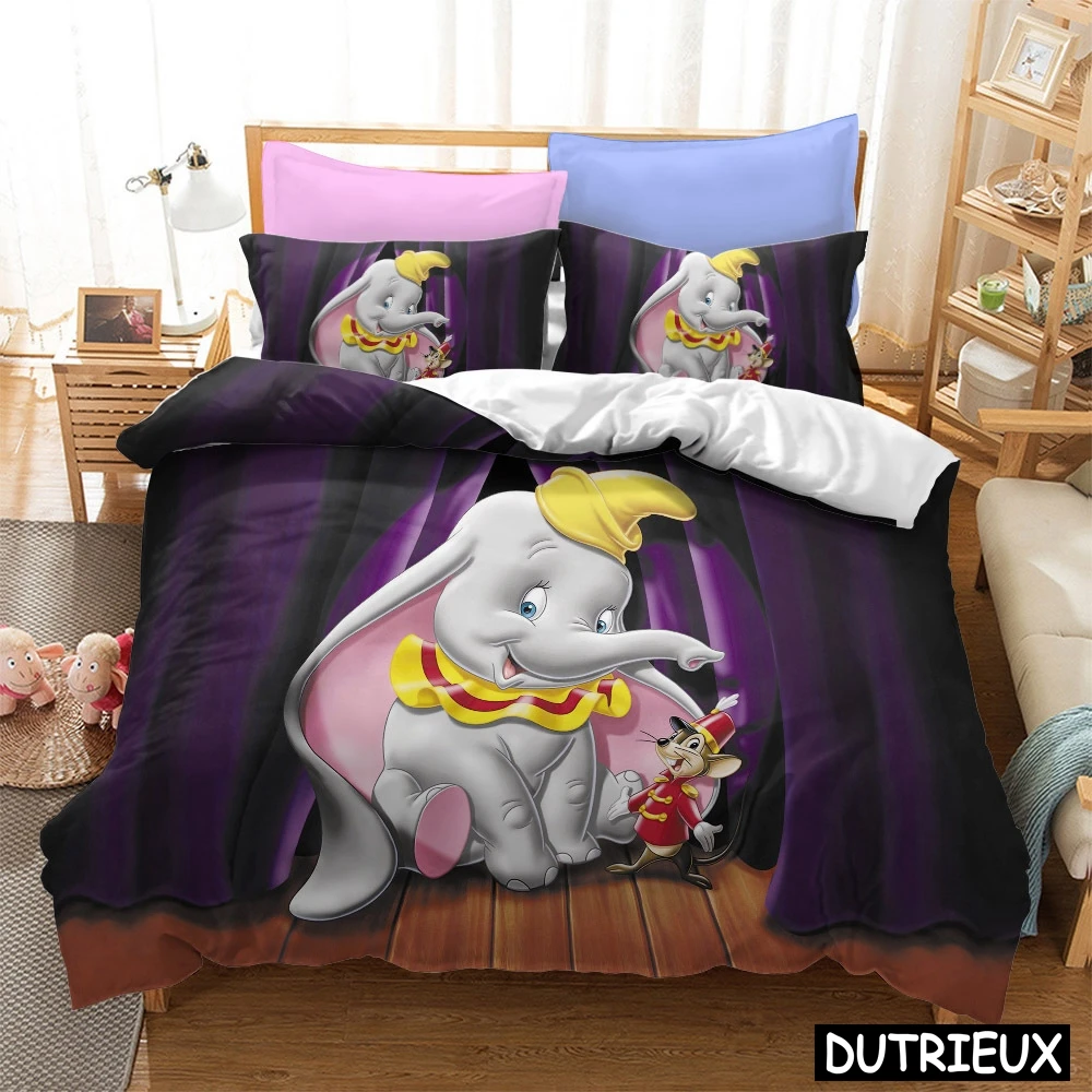 

Cute Baby Elephant Mouse Animal 3D Bedding Set Disney Dumbo Duvet Cover Set Quilt Cover Pillowcase Home Textile For Boys Girls