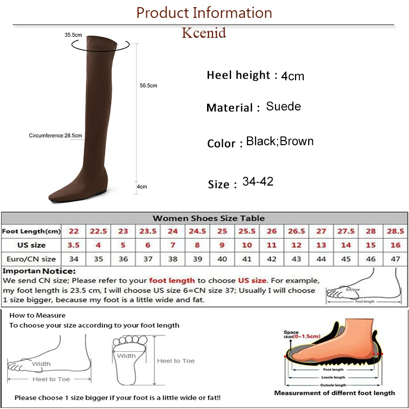 Kcenid Stretch Slim Women Over the Knee High Boots Fashion Shoes Autumn Winter Height Increasing Heel Ladies Knight Long Bootie