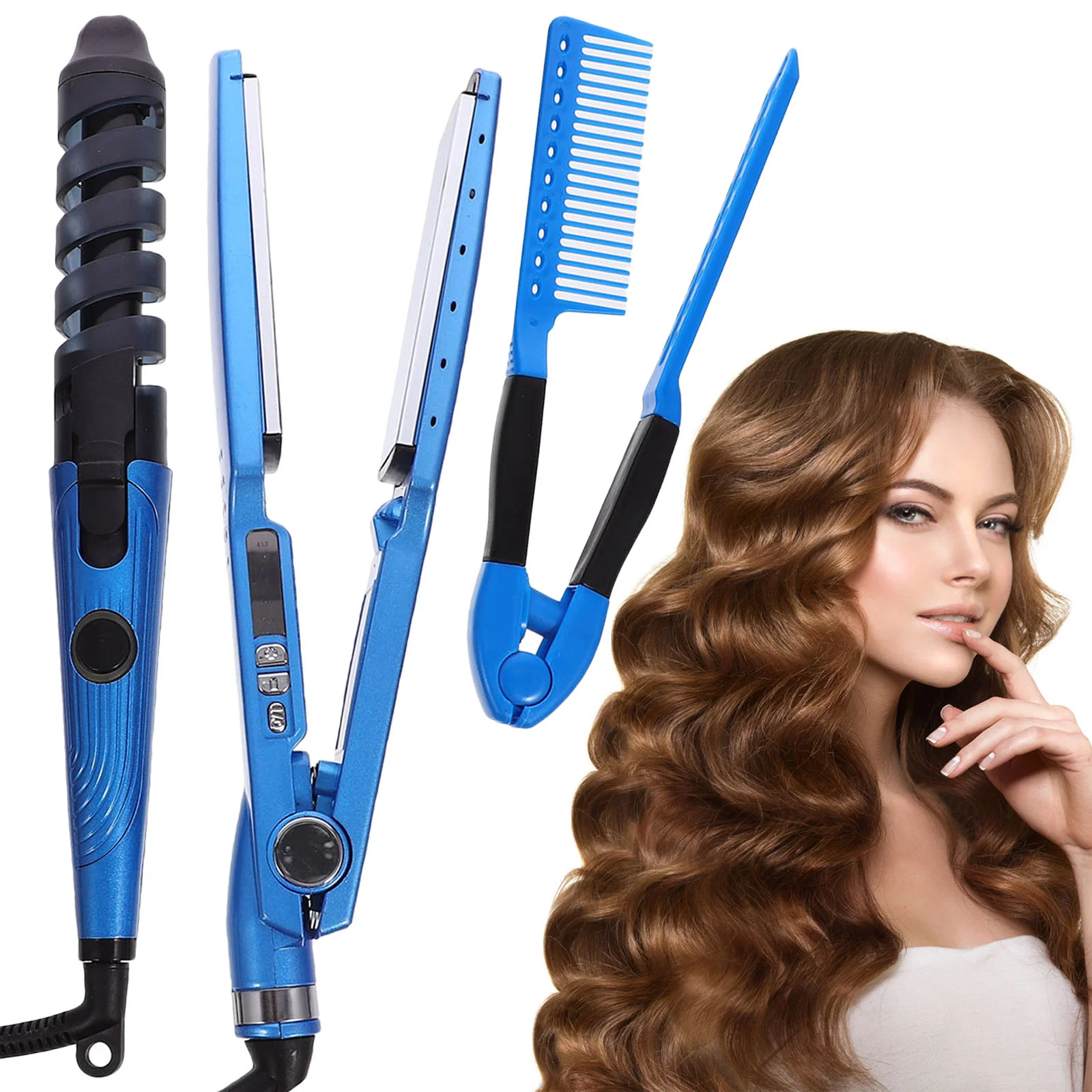 

Combs Curling Iron Set Mini Portable Hair Straightener Triple Abs Plastic Wand Curler