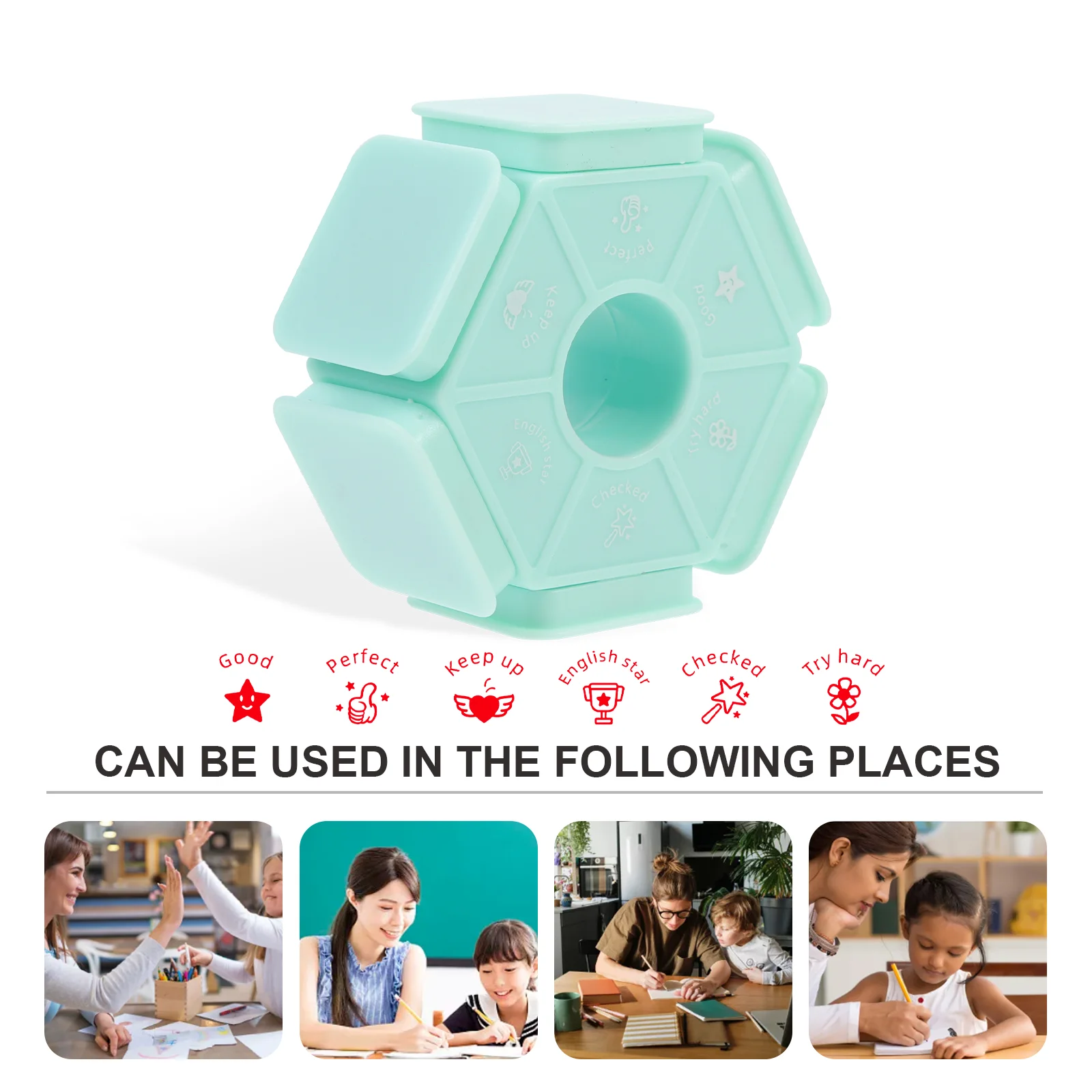 Teacher's Seal Stamp Plastic English Stampers Small Size Multi-sides Stamps Light Green Household Teachers Primary School