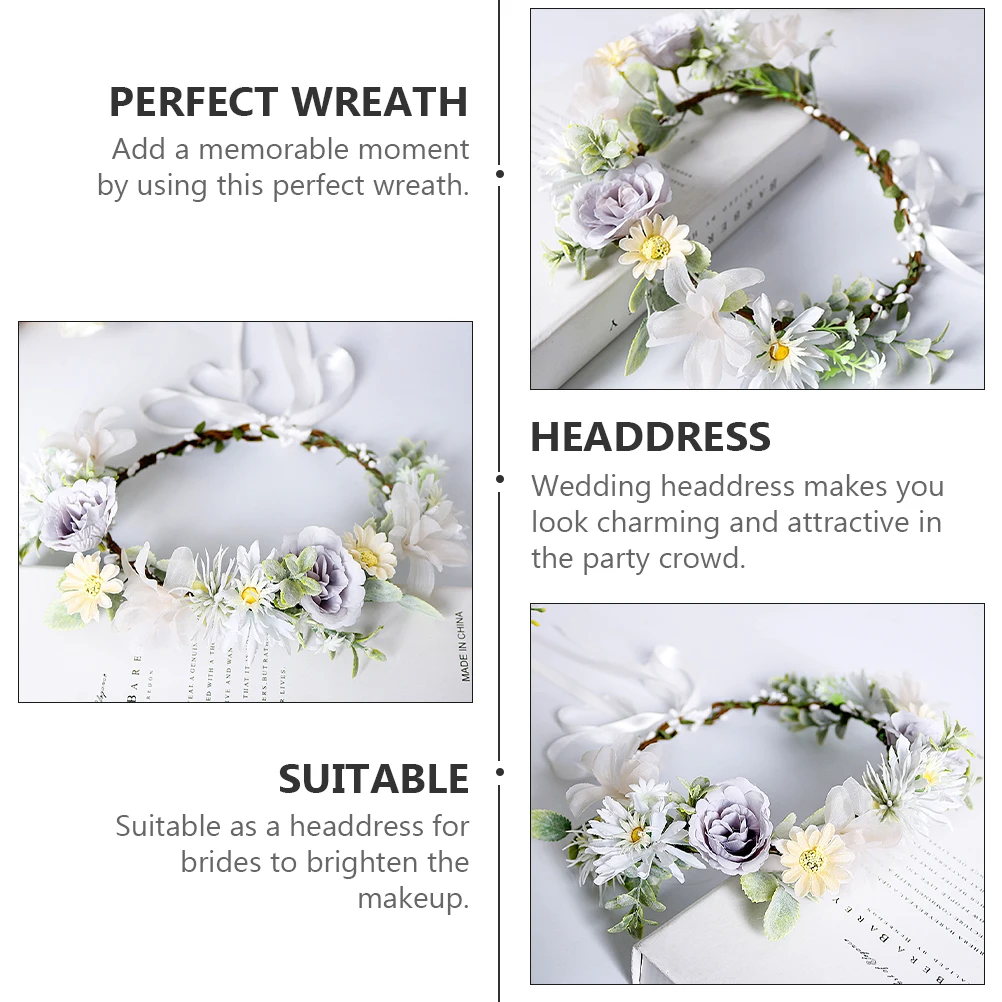 

2PCS Artificial Flower Headdress Wedding Bride Hair Accessories Women Cloth Wreath Bridal Hairband Handmade Photo for Brides