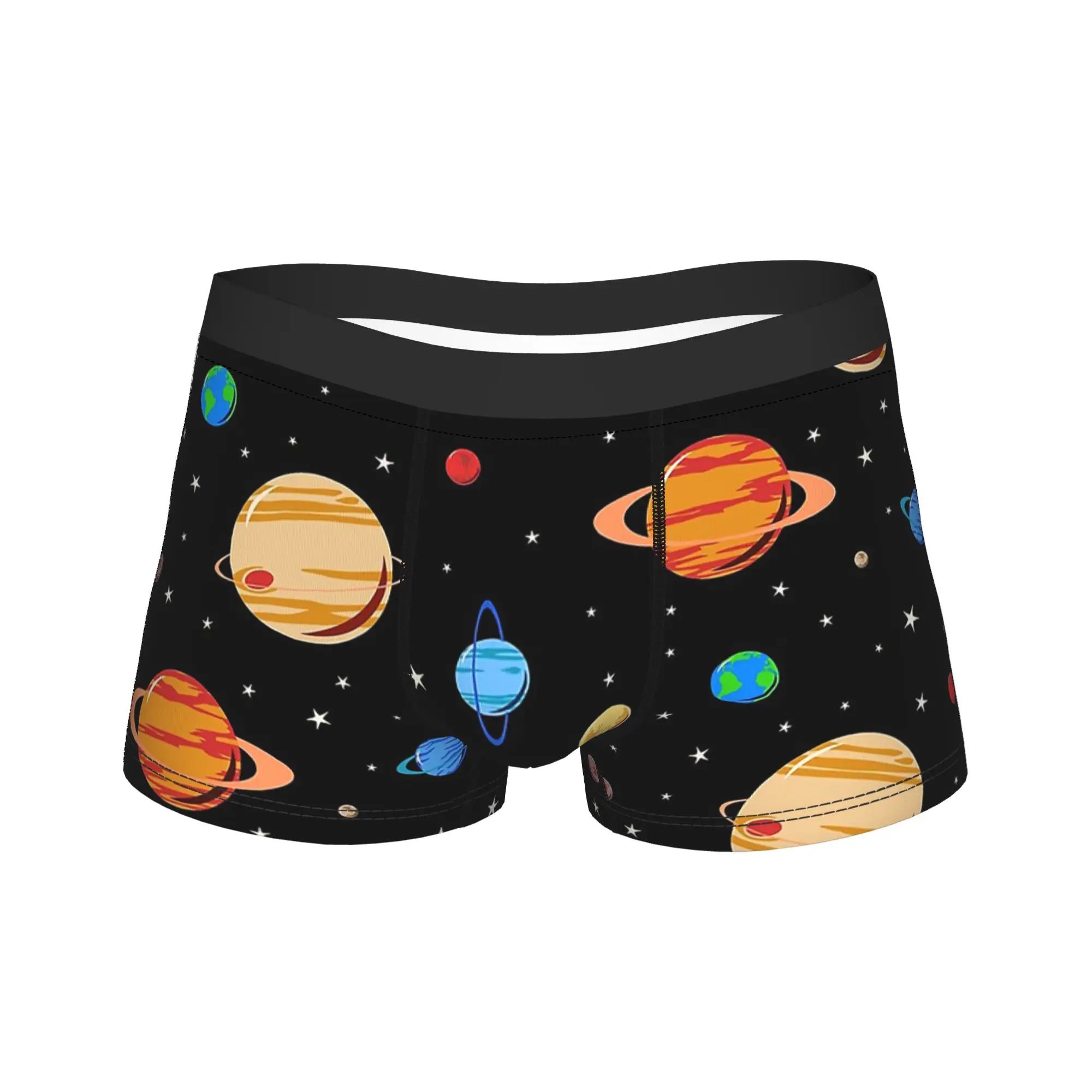 Men Cute Planets Long Underwear Venus Space Funny Boxer Briefs Shorts Panties Male Mid Waist Underpants Plus Size