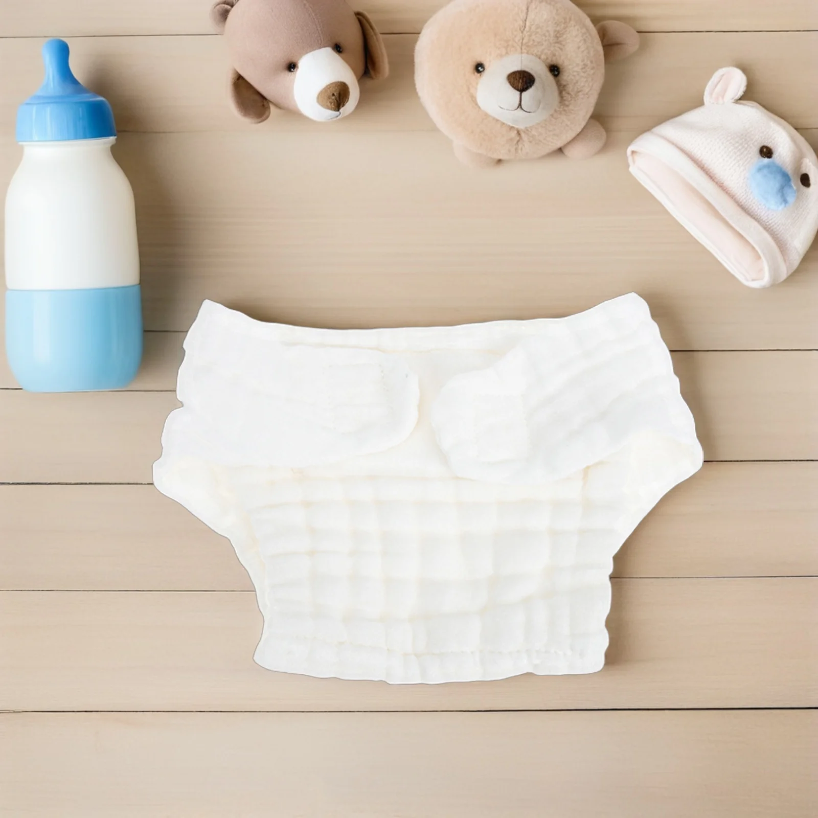 

3pcs Washable Cotton Newborn Cloth Diapers Reusable Baby Diaper Pants Adjustable Universal Fit Elastic Waist Leg White M Size