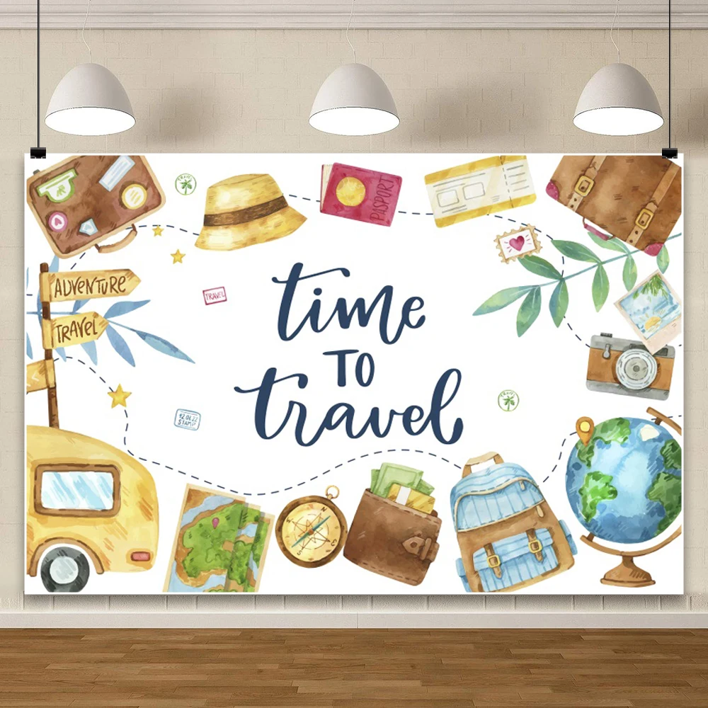 Children 1st Birthday Party Background Airplane Bus World Travel Map Transportation Photography Backdrop Cake Crush Party Decor
