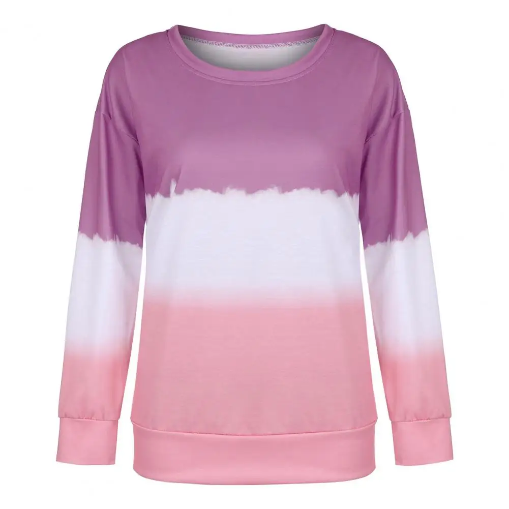 Round-neck Sweatshirt 2026 Autumn Long Sleeve Gradient Color Tie-Dye Tee Shirt Loose Fit Pullover Sweatshirt Daily Wear