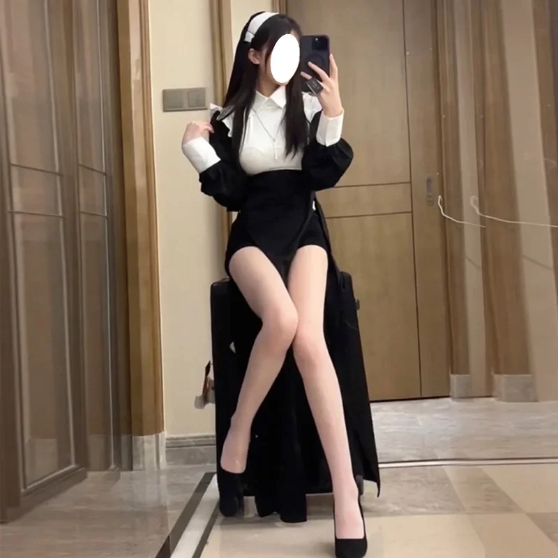 Anime Nun Cosplay Kostuum Sexy Strakke Stijl Live Uniform Outfits Jurk Halloween Kerstfeest Kostuum Voor Vrouw Meisje