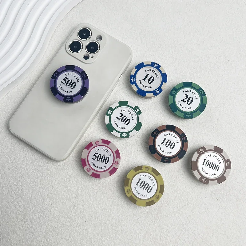 Texas Hold \'em Lucky Chips Coin Phone Holder Creative Foldable Socket Phone Grip Card Lover Lazy Ring Phone Stand