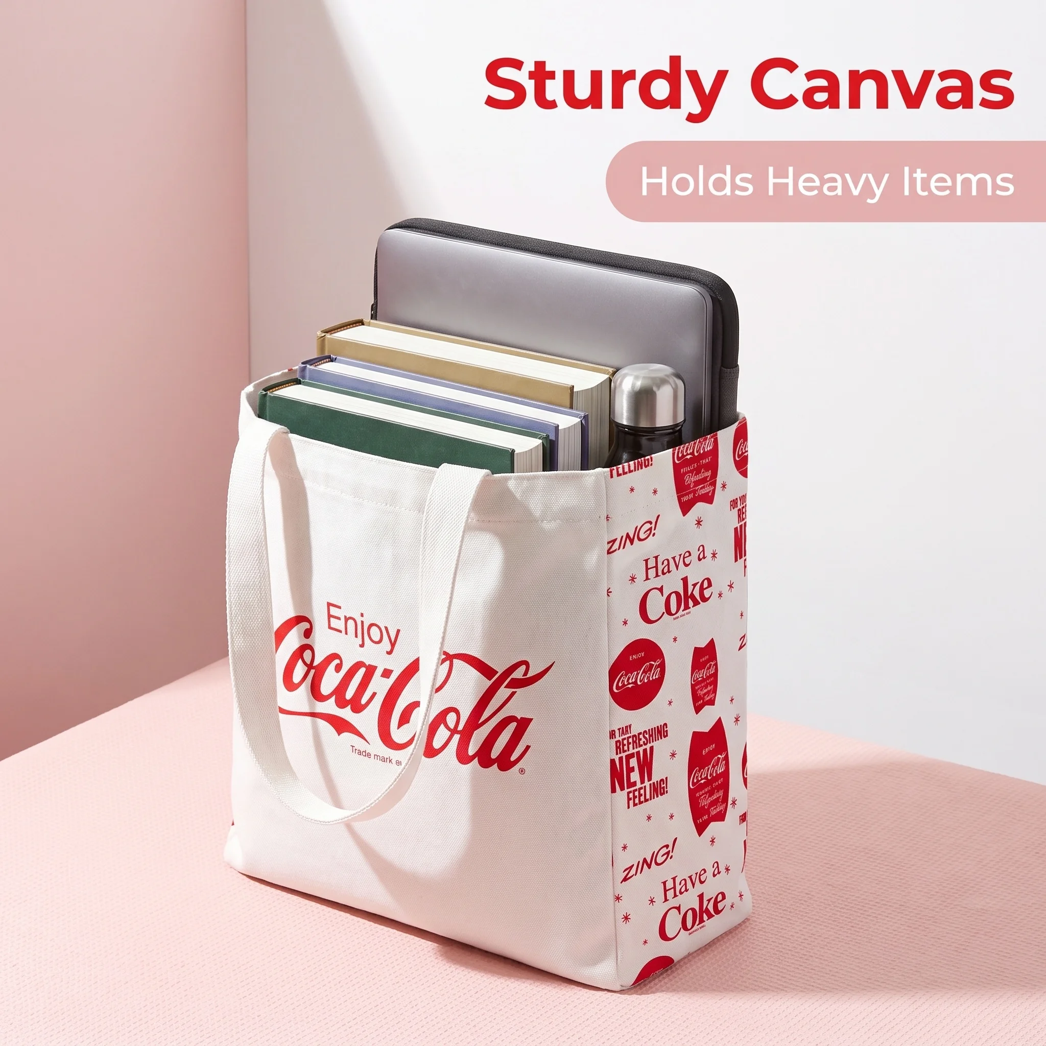 Coca Cola Simple Women's Canvas Casual Shoulder Bags Fashion Large Capacity Ladies Tote Handbags Vintage Daily Shopping Bags