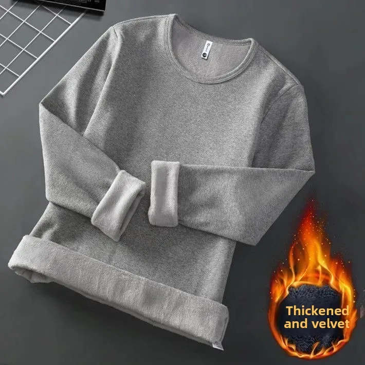Winter-Herren-Langarm-T-Shirt, Fleece-gefüttert, verdickt, nicht entflammbar, samtig, warm, Rundhals-Unterhemd, lässig, atmungsaktiv. – Detail 17