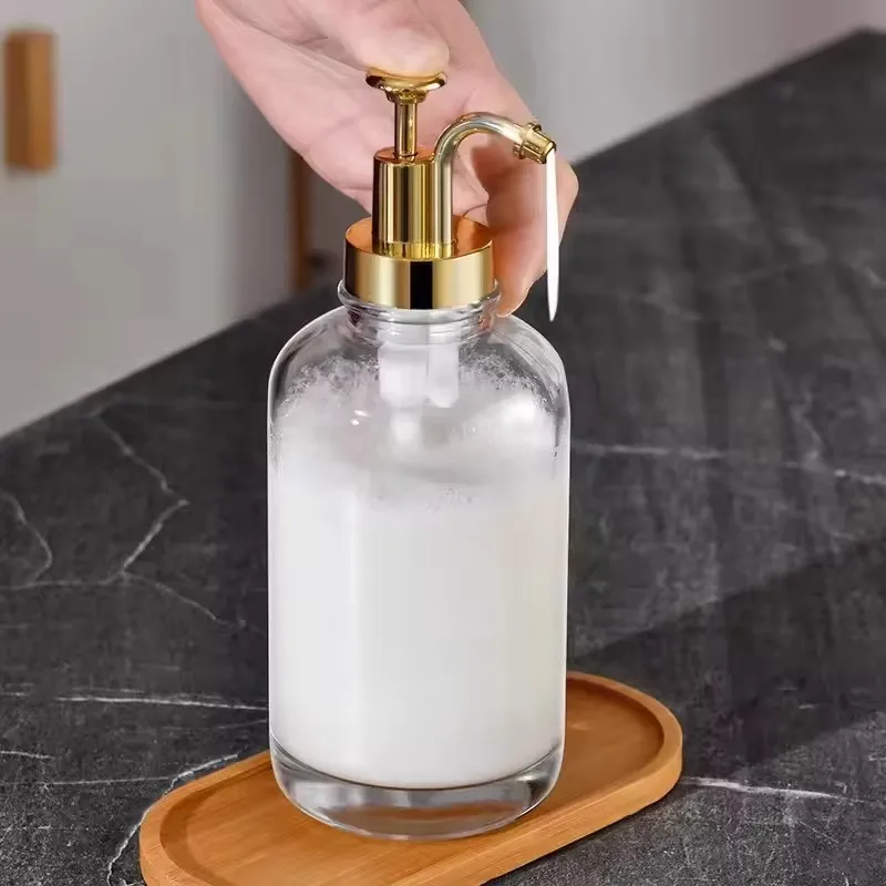 New 500ml Glass Soap Dispensers Portable Clear Hand Soap Dispenser Liquid Container Bottle Upgraded Pump Coffee Syrup Dispenser