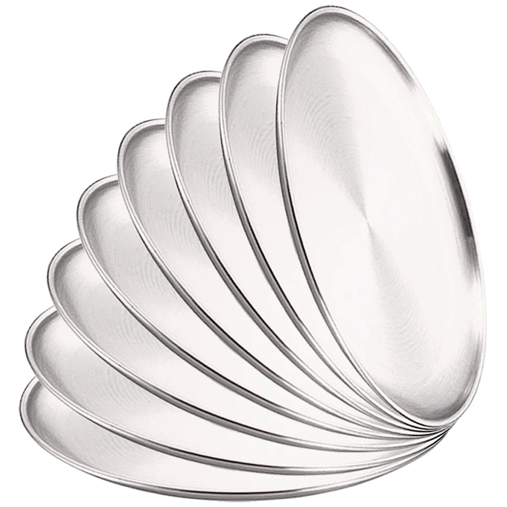 

8Pcs Metal Dining Dish Stainless Steel Round Plate Shallow Tray 20/23/26cm BBQ Picnic Camping Food Container Tableware Set