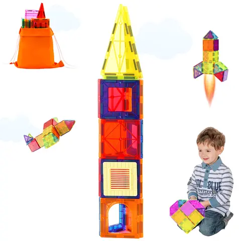 SucceBuy 55pcs Magnetic Building Blocks Construction Set Magnet Tiles Children Montessori Educational Game Toys for Kids Gifts