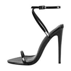 Richealnana Women Sandals Black Open Toe Ankle High 12CM Thin Heel Party Dress Female Summer Sandals