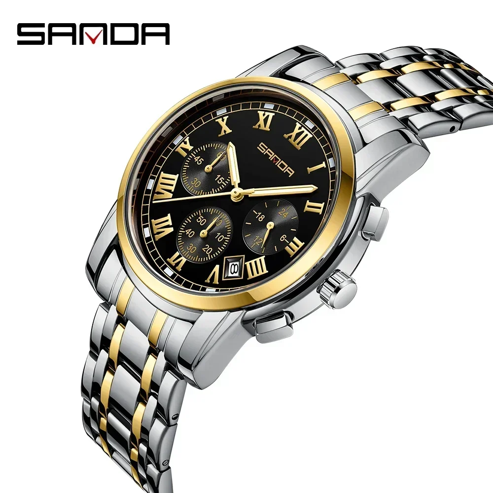 SANDA 7003 Fashion Light Business Waterproof Quartz Wristwatch For Men Simple Round Dial Date Design Noctilucent Watch Shock New image 3