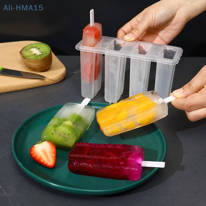 Ice Cream Mold 4 Ice Popsicle Mold Set Ice Maker Ice Tray DIY Reusable with Sticks and Lid Creative Kitchen Tool Summer