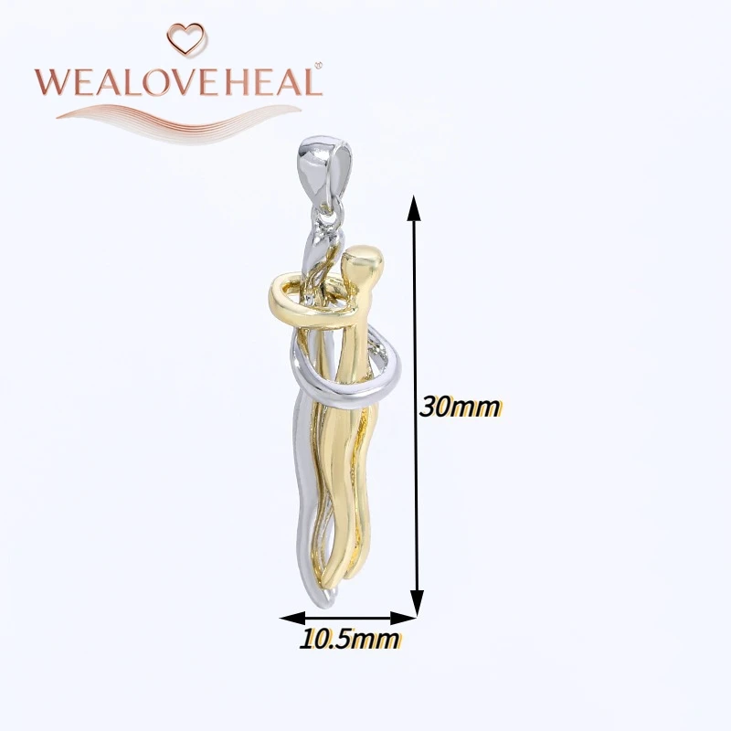 anhänger schmuck，anhänger schmuckherstellung，2er-Set 18K vergoldeter Messing-Anhänger, zweifarbiger Umarmungs-Liebhaber-Charm für DIY-Halsketten-Schmuckzubehör, Geschenk – Detail 32