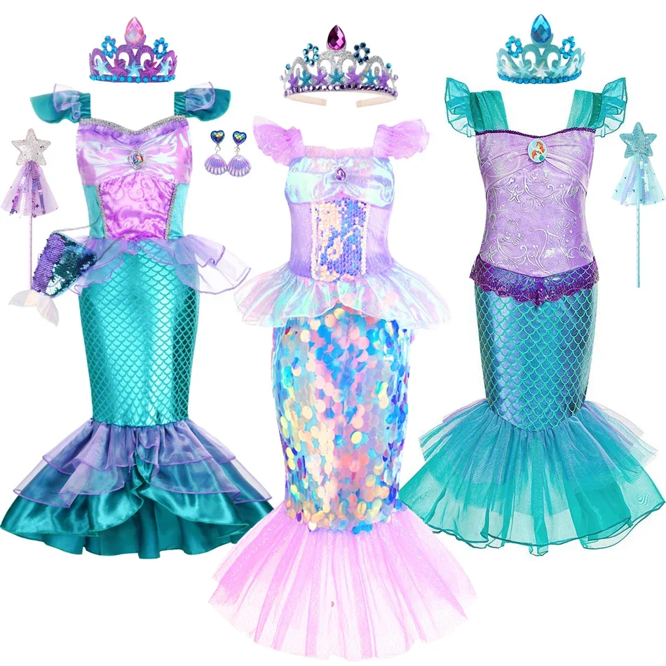 Abito a sirena per ragazza Charm Princess Cosplay paillettes Bling Costume per bambini ragazza pesce bellezza festa di compleanno abbigliamento di