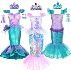 Abito a sirena per ragazza Charm Princess Cosplay paillettes Bling Costume per bambini ragazza pesce bellezza festa di compleanno abbigliamento di Halloween