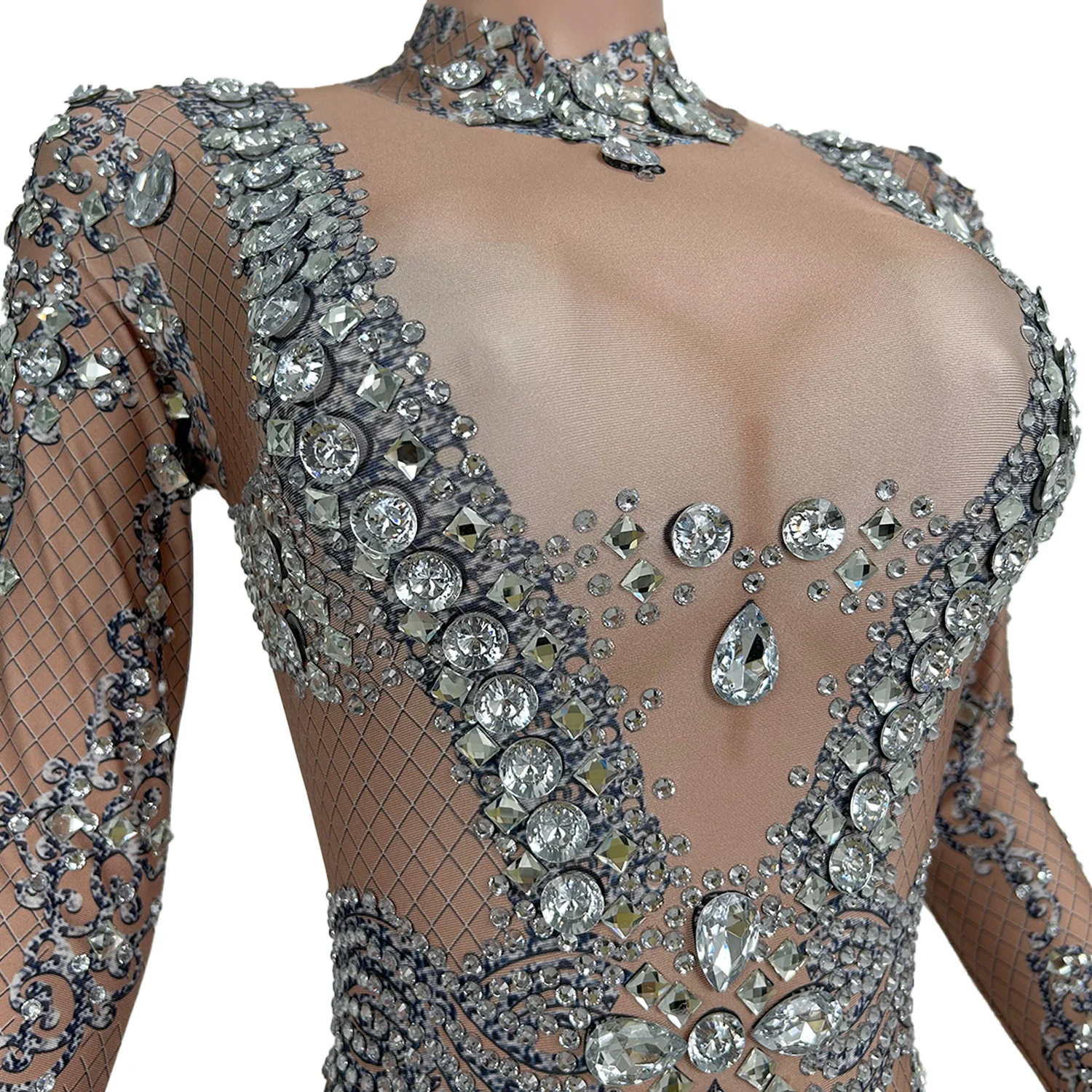 Сексуальный комбинезон с длинными рукавами Drag Queen, сценический комбинезон со стразами, женский костюм танцовщицы в прямом эфире, облегающий боди, вечерние комбинезоны