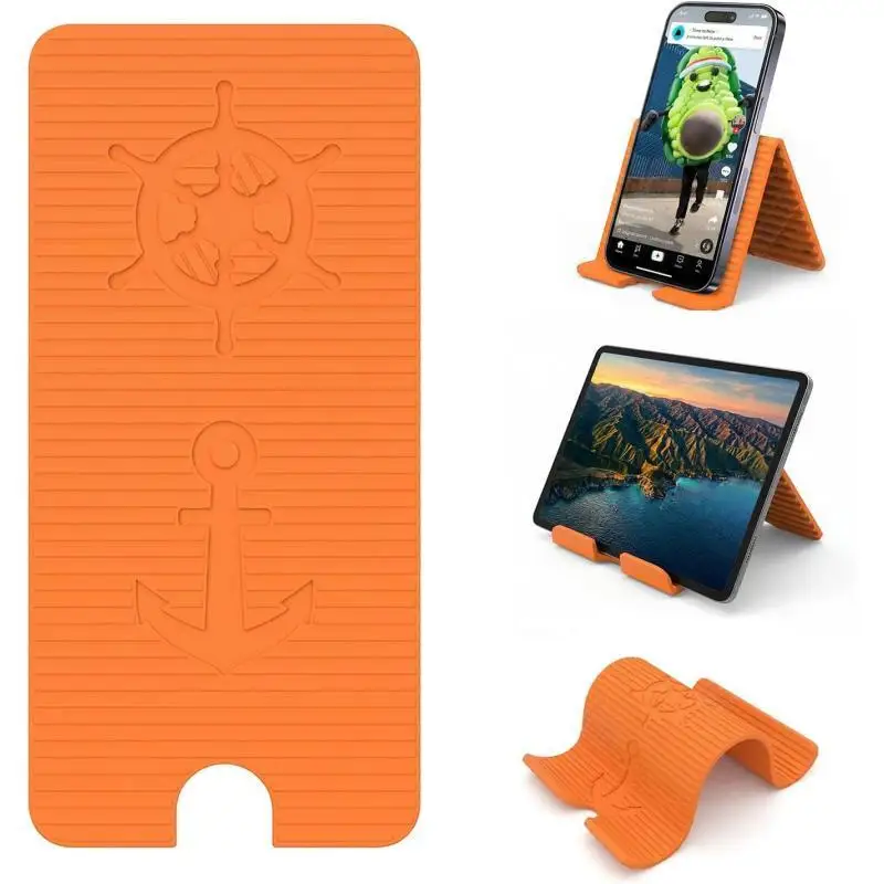 Adjustable Foldable Silicone Phone Stand, Yellow, with Charging Port, Non-Slip Desk Holder for iPhone, Samsung, Tablets