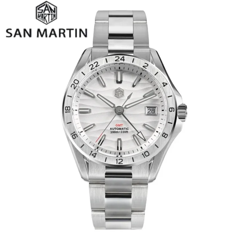 San Martin New 39mm Desert Texture Luxury Men Business Dress GMT Watch NH34 Automatic Mechanical Waterproof 100m Luminous SN0129