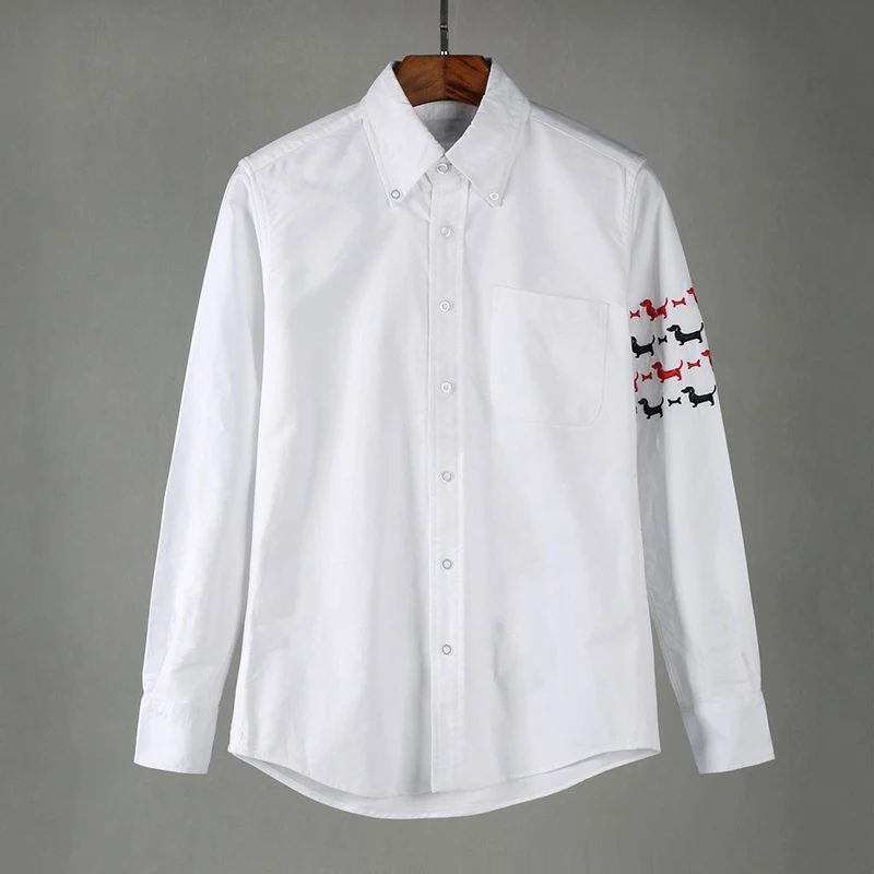 TB THOM Shirt Spring Autunm Embroidery Striped Design Men's Shirt Casual Cotton Oxford Fashion Brand Quality TB Shirt