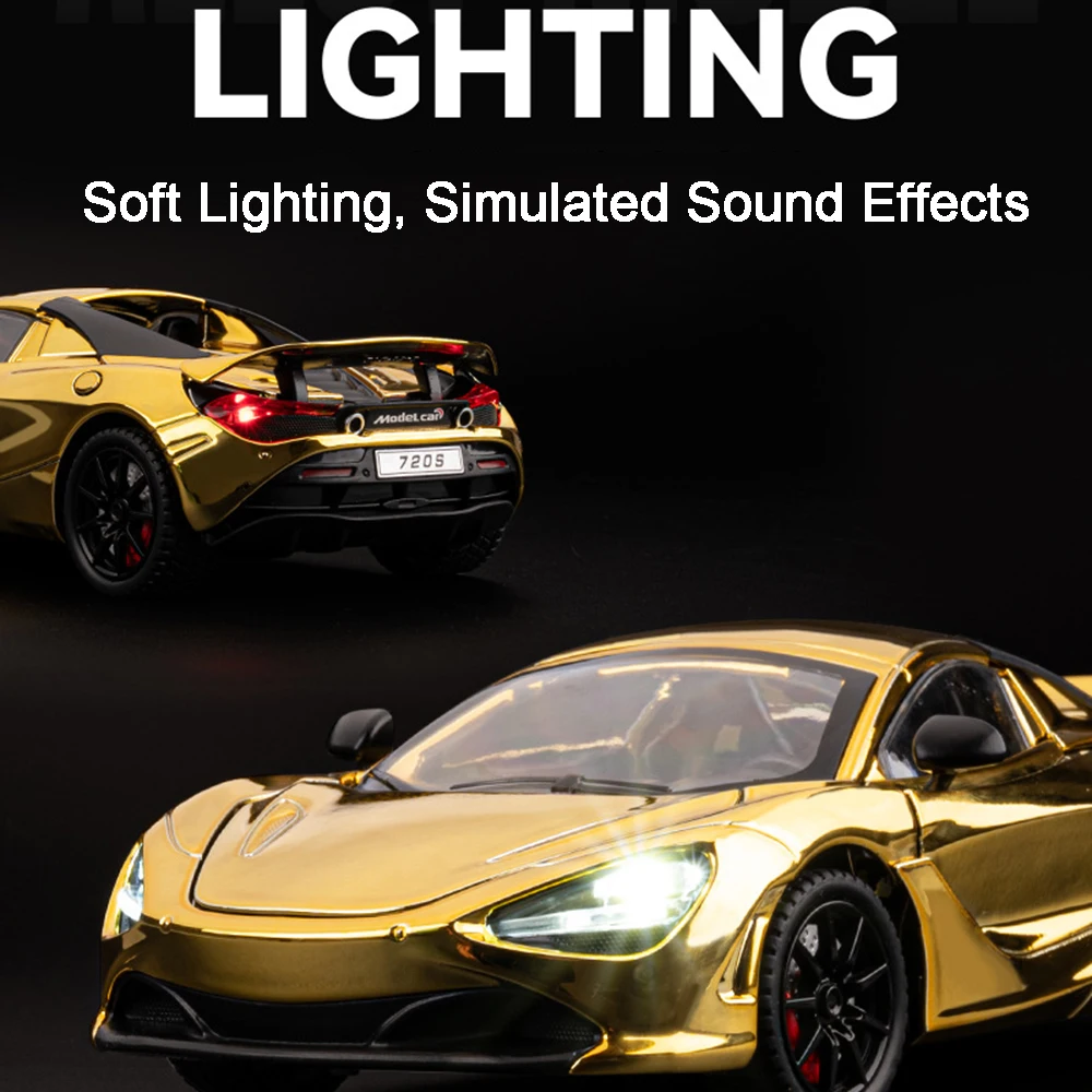 1:24 720S Senna Modell Spielzeug Sportwagen Metalldruckguss Türen geöffnet zurückziehen Sound Licht Sammlung Supercars Kinder Weihnachtsgeschenke