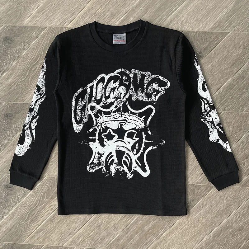 

Американская уличная футболка Glo Gang Eroded Glo Tee с мультяшным принтом и длинными рукавами, термохлопковая футболка