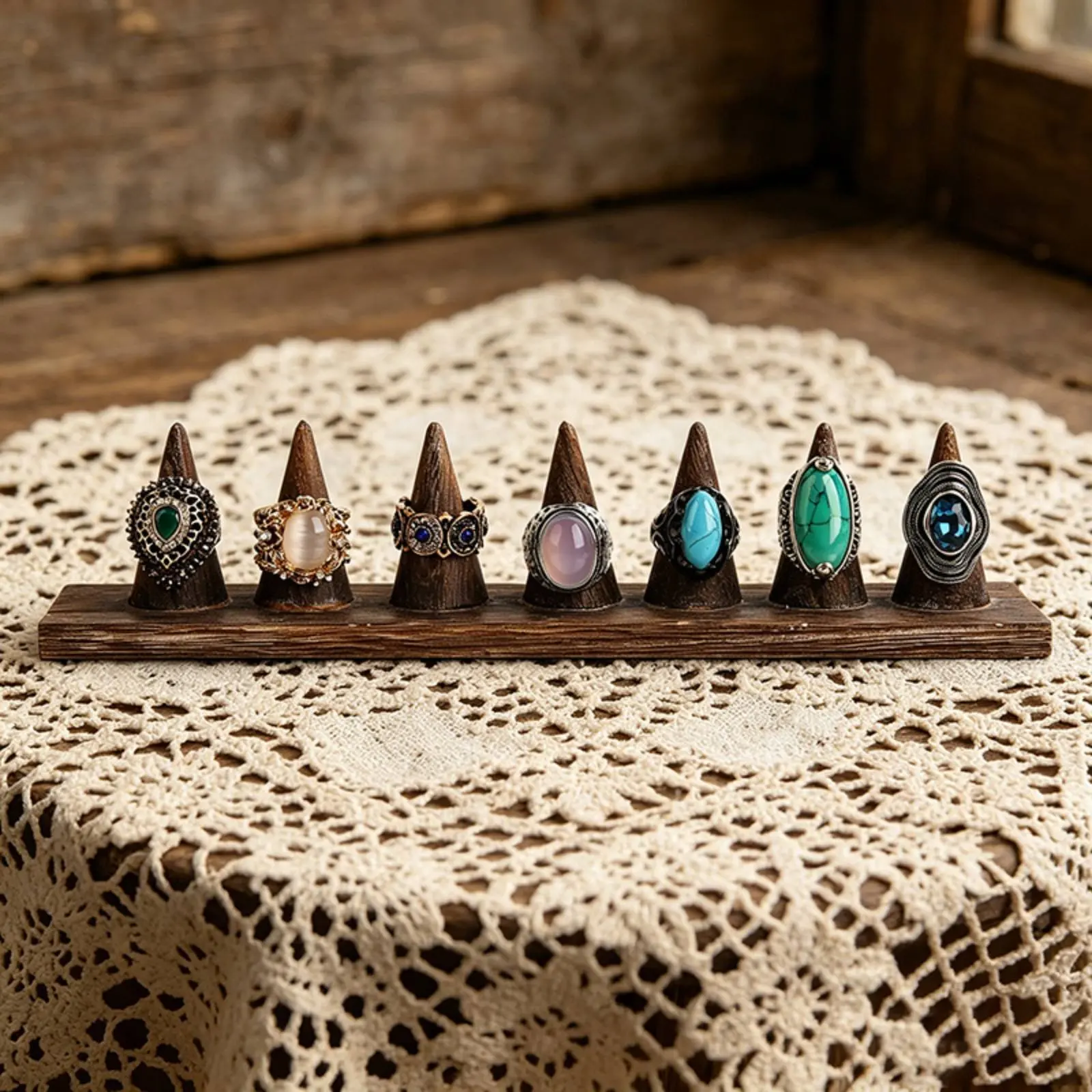 

Wood Cone Band Holder Stand Hand-Finished Band Holder Cone Stand Space-Saving Stable Base for Craft Fair, Dressing Table