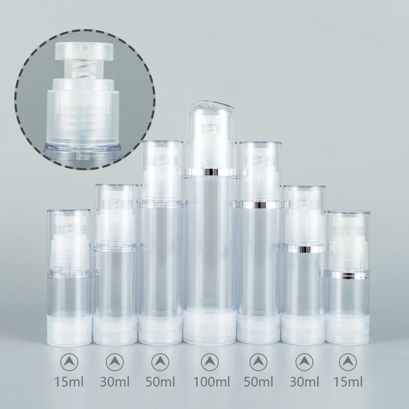 100pcs 15/30/50/100ml Vacuum Clear Pump Bottle Water Lotion Pressed Travel Empty Bottle Mini Portable Cosmetic Bottle