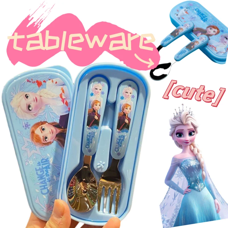 

Эльза Анна мультфильм милый креативный Kawaii высококачественный портативный толстый и прочный студенческий периферийный набор посуды вилка и ложка