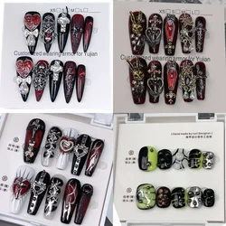 Diy New Style Ferrous Metal Diamond Heavy Industry Hand Drawn Handmade Y2K Press on Nails Tips Design Manicure Spicy Girl