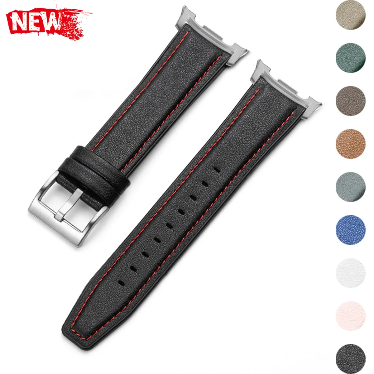 Lederarmband für Samsung Galaxy Watch 8/8 Classic 46 mm Sportarmband für Galaxy Ultra 2025/7 47 mm Leder + Silikonarmband