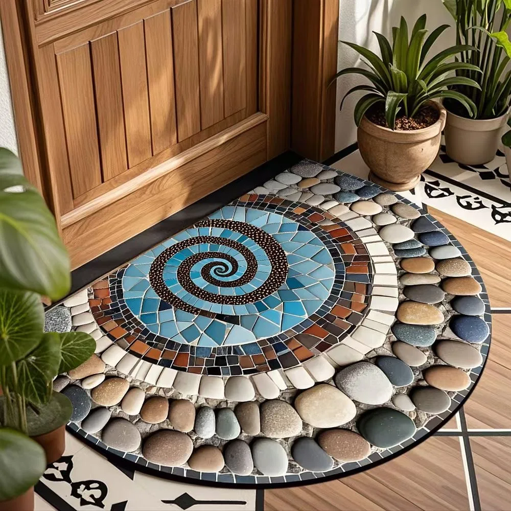 سجادة أرضية مخملية نصف دائرية، وسادة باب المدخل، مقاومة للاهتراء، سجادة باب مقاومة للأوساخ، سهلة العناية