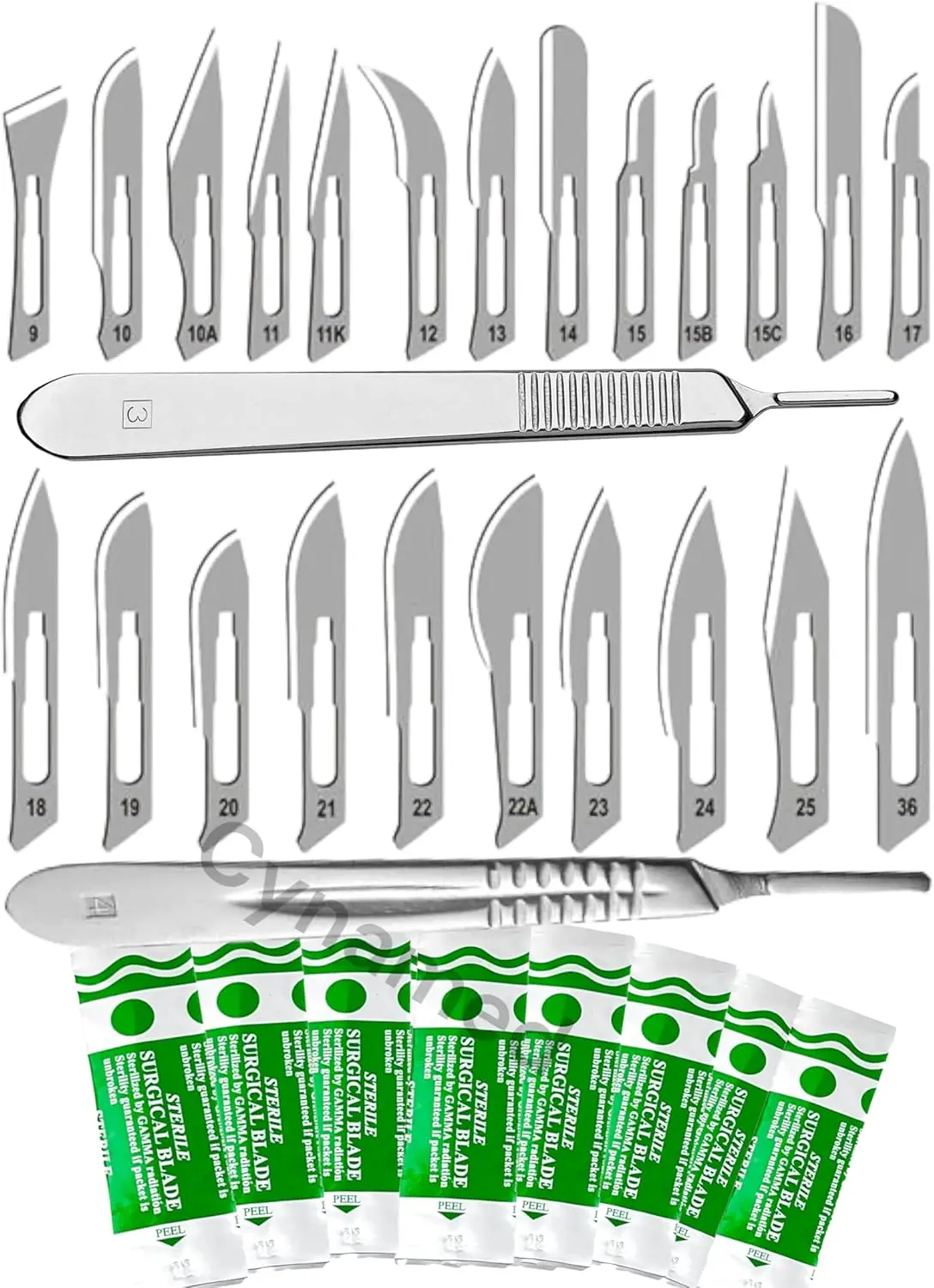 

120 Sterile Scalpel Blades #10#11#15#20#21#22 + 2 Handles #3 #4 for Dermaplaning, Crafts, Anatomy Lab