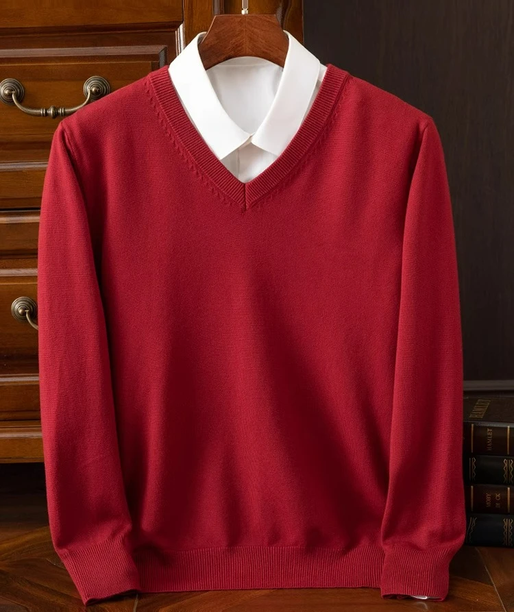 

Cardigan Business Men's Loose Large Size Crew Neck V-Neck Series Sweater Solid Color Simple Warm Knitted Bottom Shirt