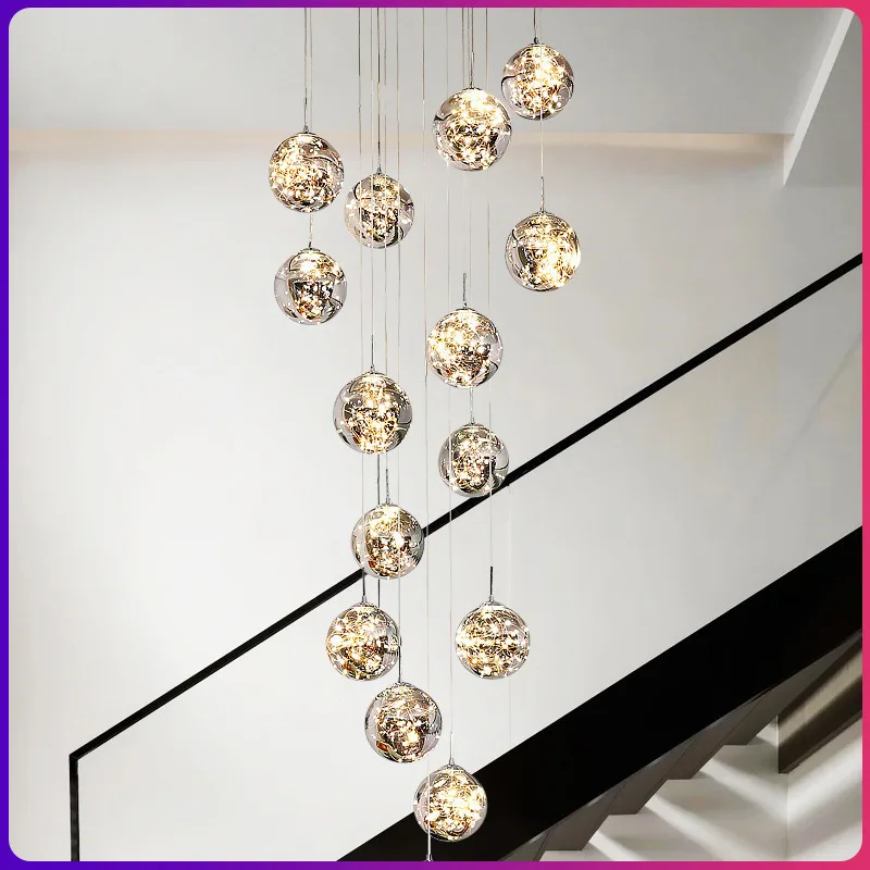 Imagem -02 - Moderno Dimmable Led Lustres para Escada Bola de Vidro Luz Pingente Decoração para Casa Suspensão Design Brilho Sala