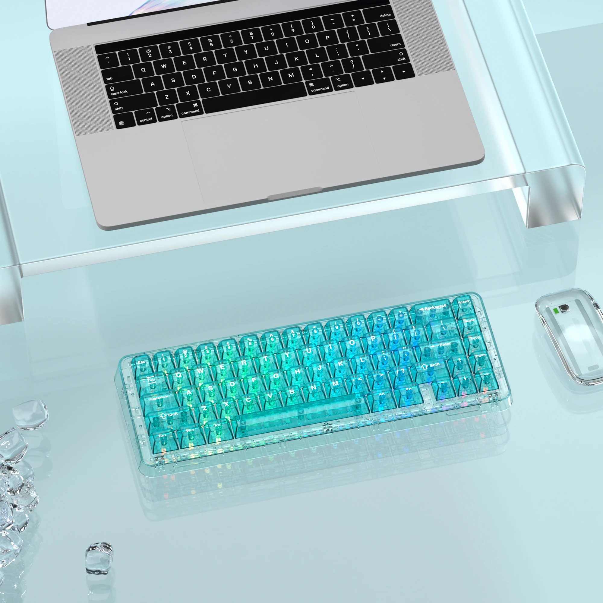 115 Keys Cyan Transparent Clear Keycaps Crystal Ceramic PC Keycap RGB Shine Through Key cap MDA Profile for MX Switch Keyboard