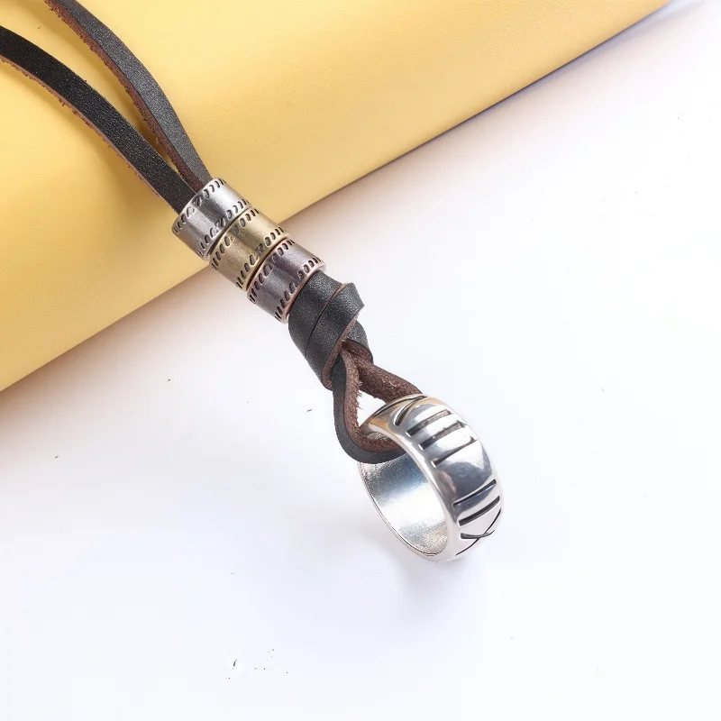 Man Necklace Personality Fashion Alloy Ring Roman Numeral Pendant Vintage Punk Leather Necklace for Men Hand-woven Necklace Gift - Image 3